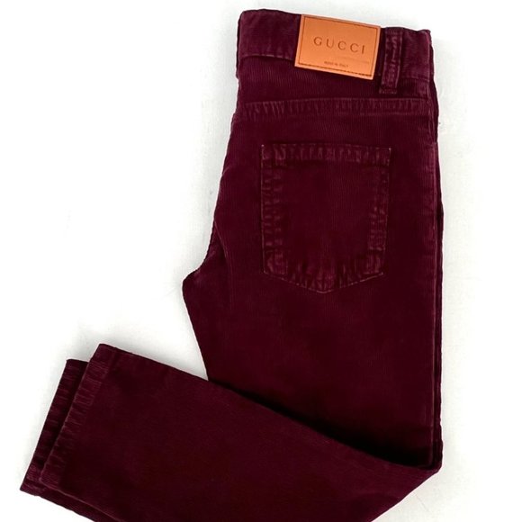 GUCCI Girls Corduroy  Pants Burgundy - Picture 3 of 4